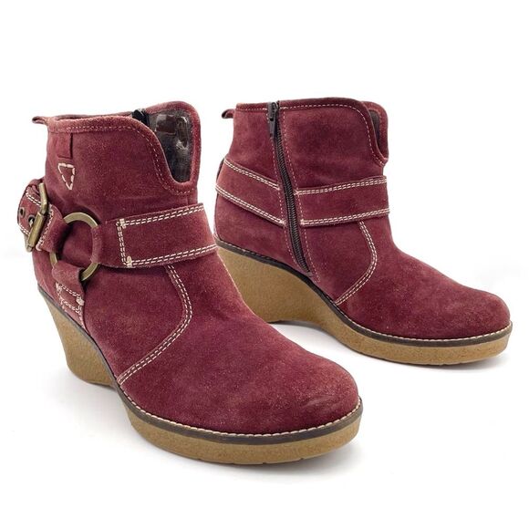 Josef Seibel Bootie Burgundy Suede Wedge Heel Comfort Boot Size 38 EU | 7-7.5 US - Picture 1 of 16
